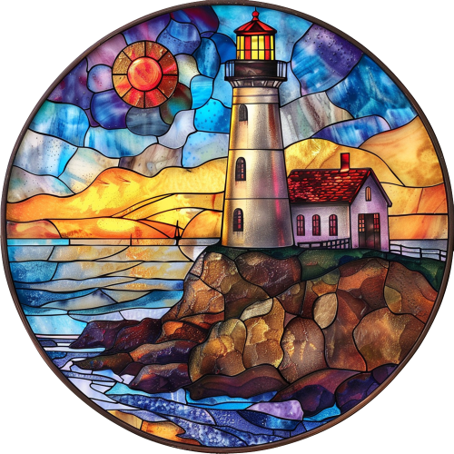 (150-31) Stained Glass Lighthouse