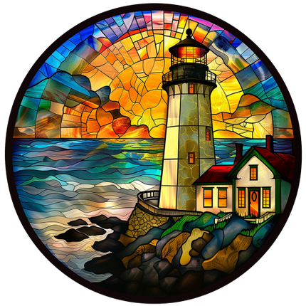 (150-31) Stained Glass Lighthouse
