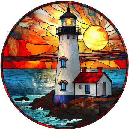(150-31) Stained Glass Lighthouse