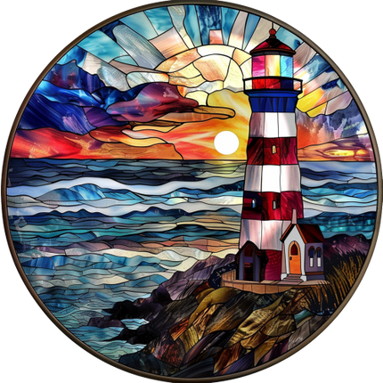 (150-31) Stained Glass Lighthouse