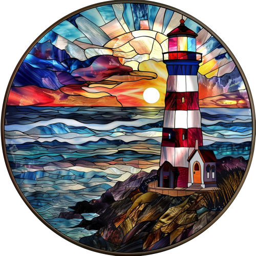 (150-31) Stained Glass Lighthouse