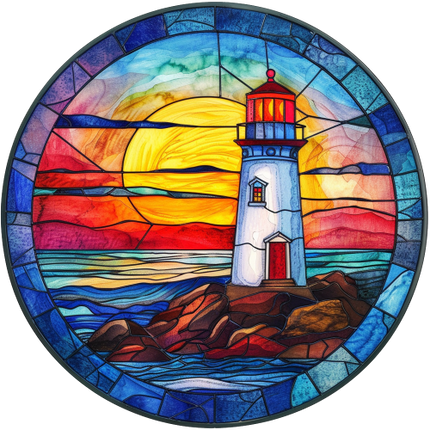(150-31) Stained Glass Lighthouse