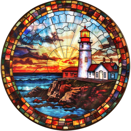 (150-31) Stained Glass Lighthouse