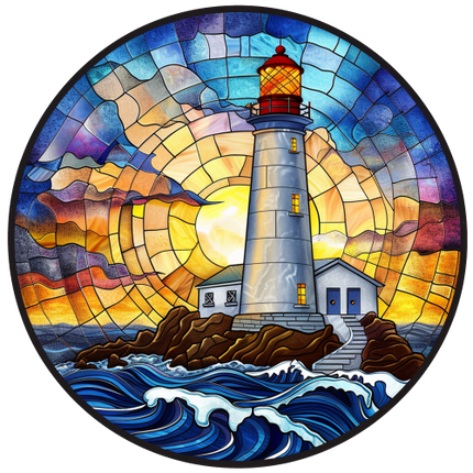 (150-31) Stained Glass Lighthouse