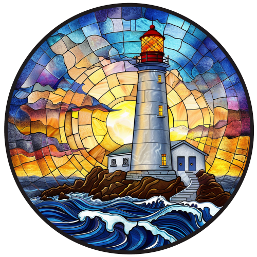 (150-31) Stained Glass Lighthouse