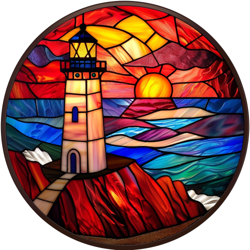 (150-31) Stained Glass Lighthouse