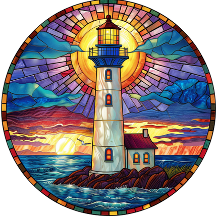 (150-31) Stained Glass Lighthouse