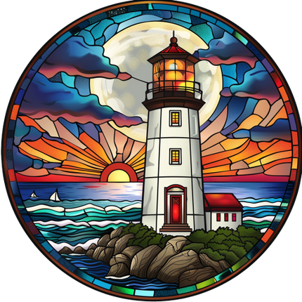 (150-31) Stained Glass Lighthouse