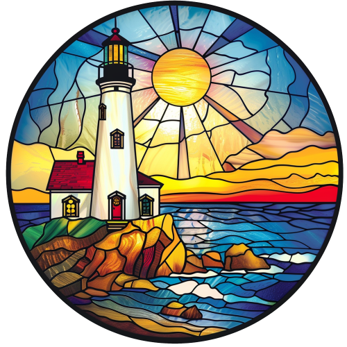 (150-31) Stained Glass Lighthouse