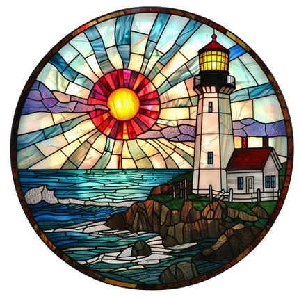 (150-31) Stained Glass Lighthouse
