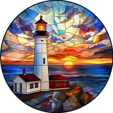 (150-31) Stained Glass Lighthouse