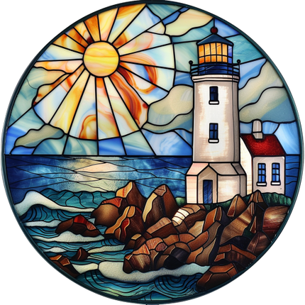 (150-31) Stained Glass Lighthouse