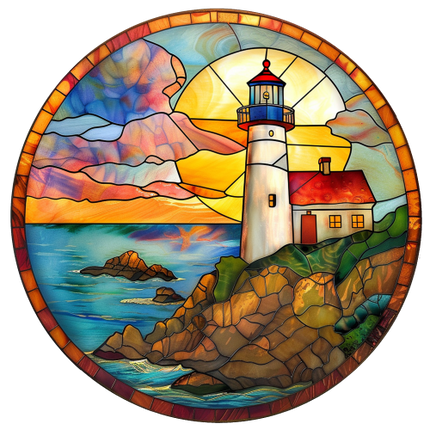 (150-31) Stained Glass Lighthouse