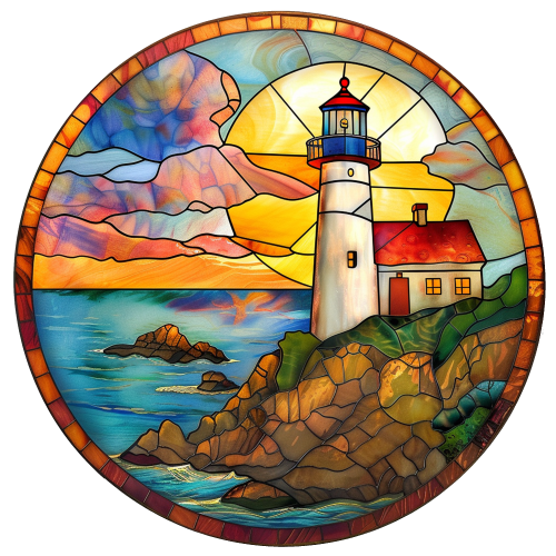 (150-31) Stained Glass Lighthouse
