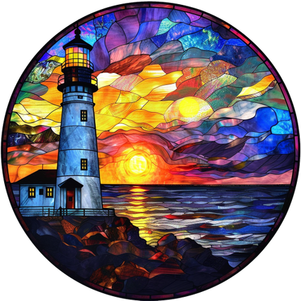 (150-31) Stained Glass Lighthouse