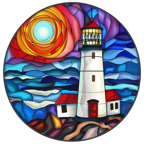 (150-31) Stained Glass Lighthouse