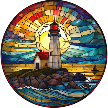 (150-31) Stained Glass Lighthouse