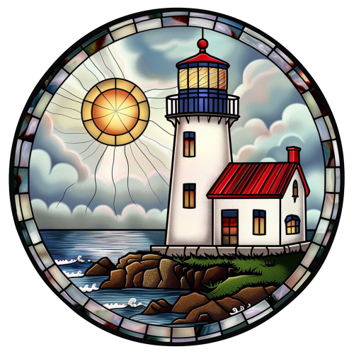 (150-31) Stained Glass Lighthouse