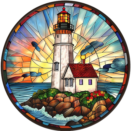 (150-31) Stained Glass Lighthouse