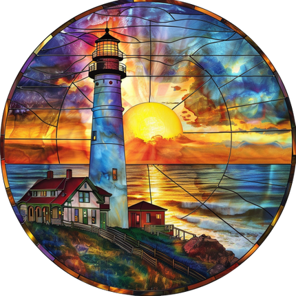 (150-31) Stained Glass Lighthouse