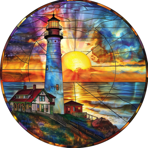 (150-31) Stained Glass Lighthouse