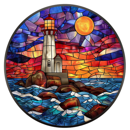 (150-31) Stained Glass Lighthouse