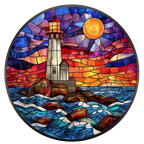 (150-31) Stained Glass Lighthouse