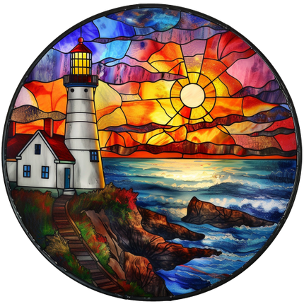 (150-31) Stained Glass Lighthouse