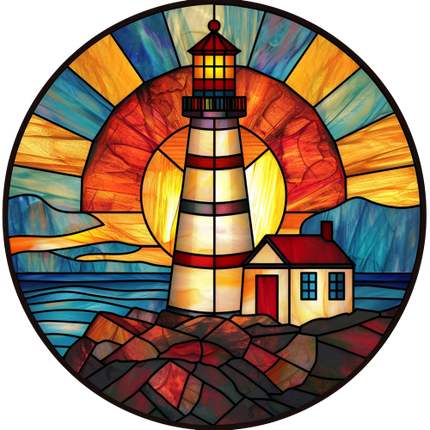 (150-31) Stained Glass Lighthouse