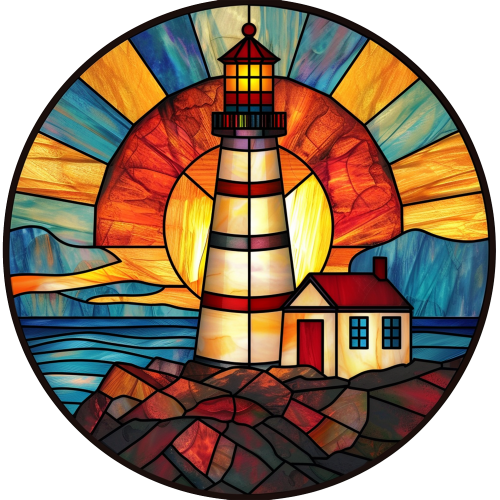 (150-31) Stained Glass Lighthouse