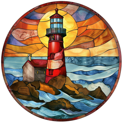 (150-31) Stained Glass Lighthouse
