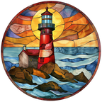 (150-31) Stained Glass Lighthouse