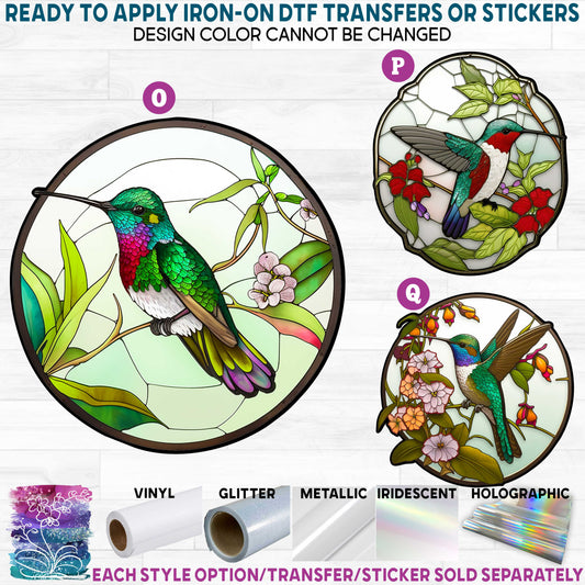 (s150-03) Stained-Glass Hummingbird d Printed Heat Transfer or Sticker