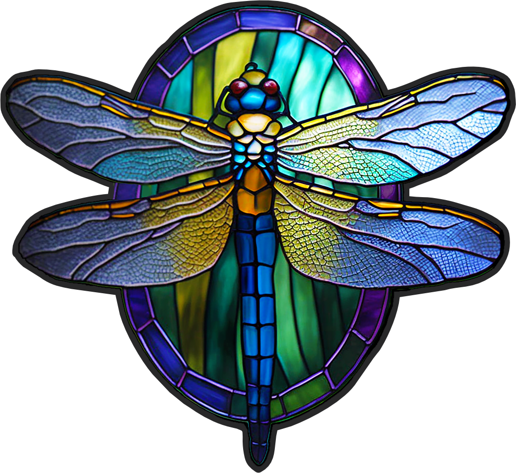 (s150-04-1J)  Stained Glass Dragonfly