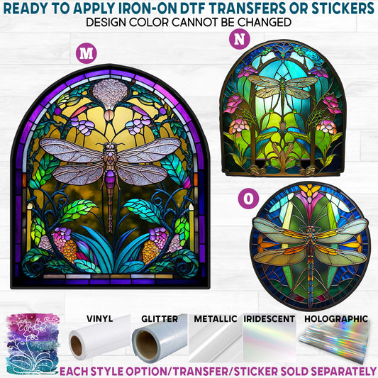 (s150-04) Stained-Glass Dragonfly c Printed Heat Transfer or Sticker