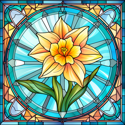 (150-05-2B) Stained Glass Flower Daffodil