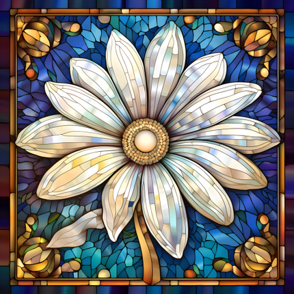 (150-05-2C) Stained Glass Flower Daisy