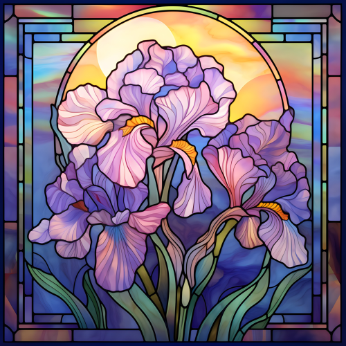 (150-05-2D) Stained Glass Flower Iris