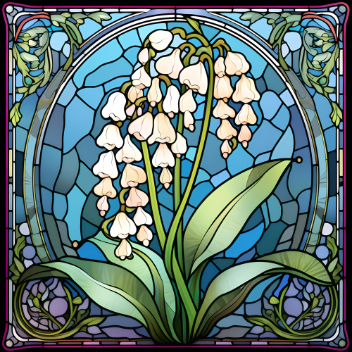 (150-05-2F) Stained Glass Flower Lily of the Valley
