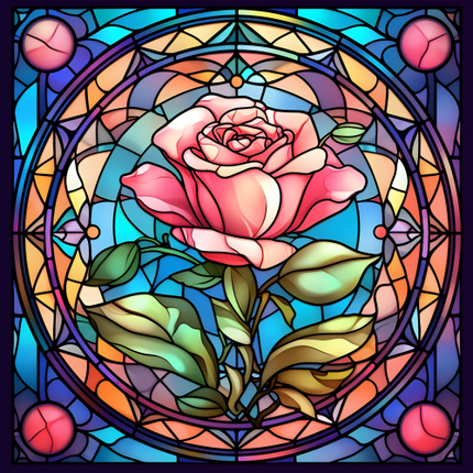 (150-05-2H) Stained Glass Flower Rose