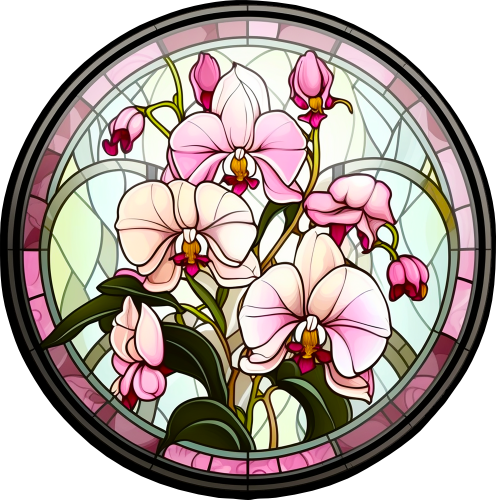 (150-06-1A) Stained Glass Flower Orchids