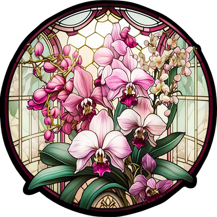 (150-06-1B) Stained Glass Flower Orchids