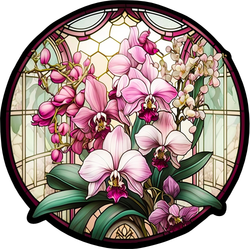 (150-06-1B) Stained Glass Flower Orchids