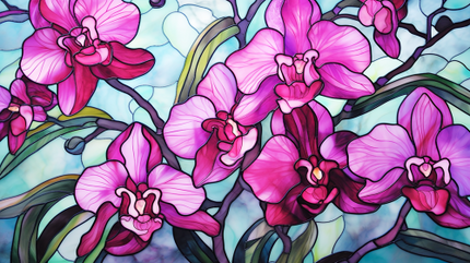 (150-06-2Q) Stained Glass Flower Orchids