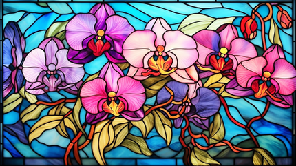 (150-06-2Q) Stained Glass Flower Orchids