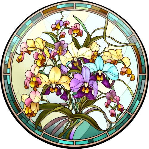 (150-06-1D) Stained Glass Flower Orchids