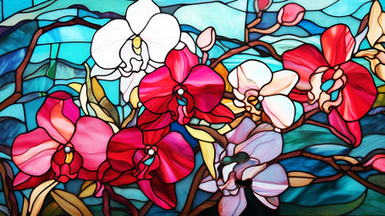 (150-06-2Q) Stained Glass Flower Orchids