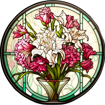 (150-06-1F) Stained Glass Flower Lillies