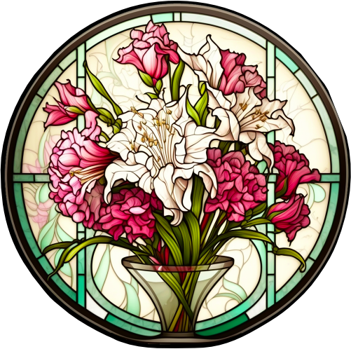 (150-06-1F) Stained Glass Flower Lillies