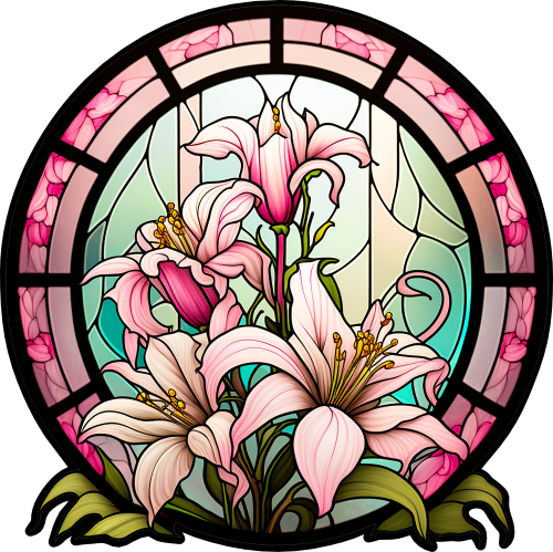 (150-06-1G) Stained Glass Flower Lillies